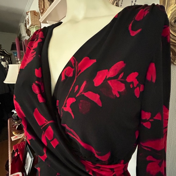Lauren Ralph Lauren Faux Wrap Black & Red Floral Print Dress - Picture 4 of 6